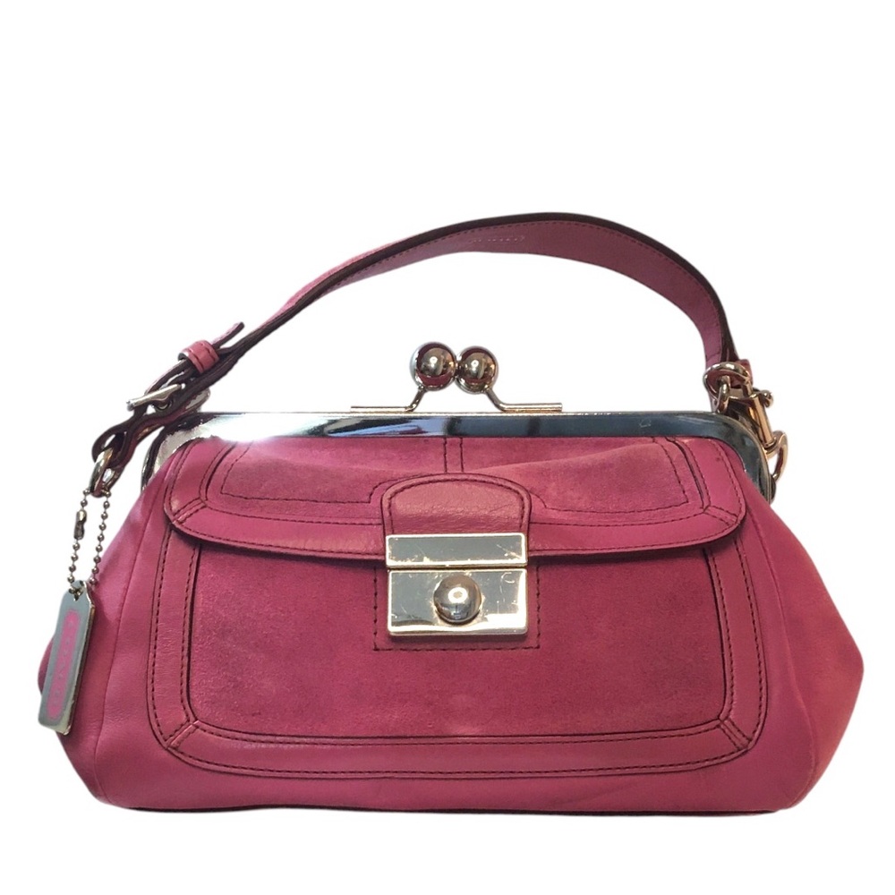 Coach Hamptons Framed “Ladies” Club 9734 Kiss Lock Orchid Pink Leather Purses - Picture 16 of 17